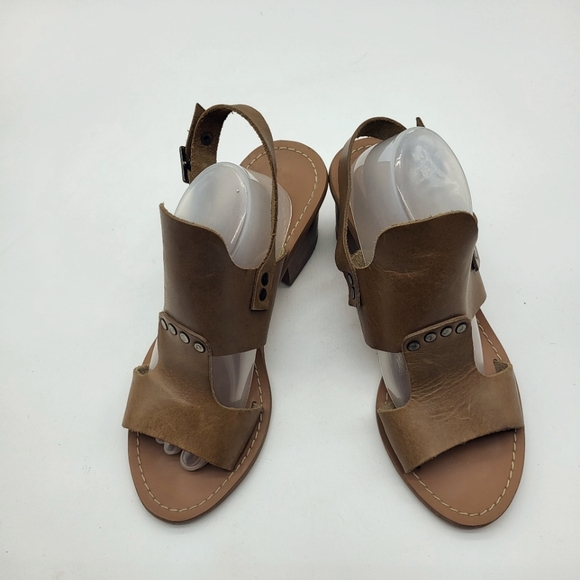 Barbara Barbieri tan leather block heel open toe sling back sandals Sz 37 - Picture 4 of 15